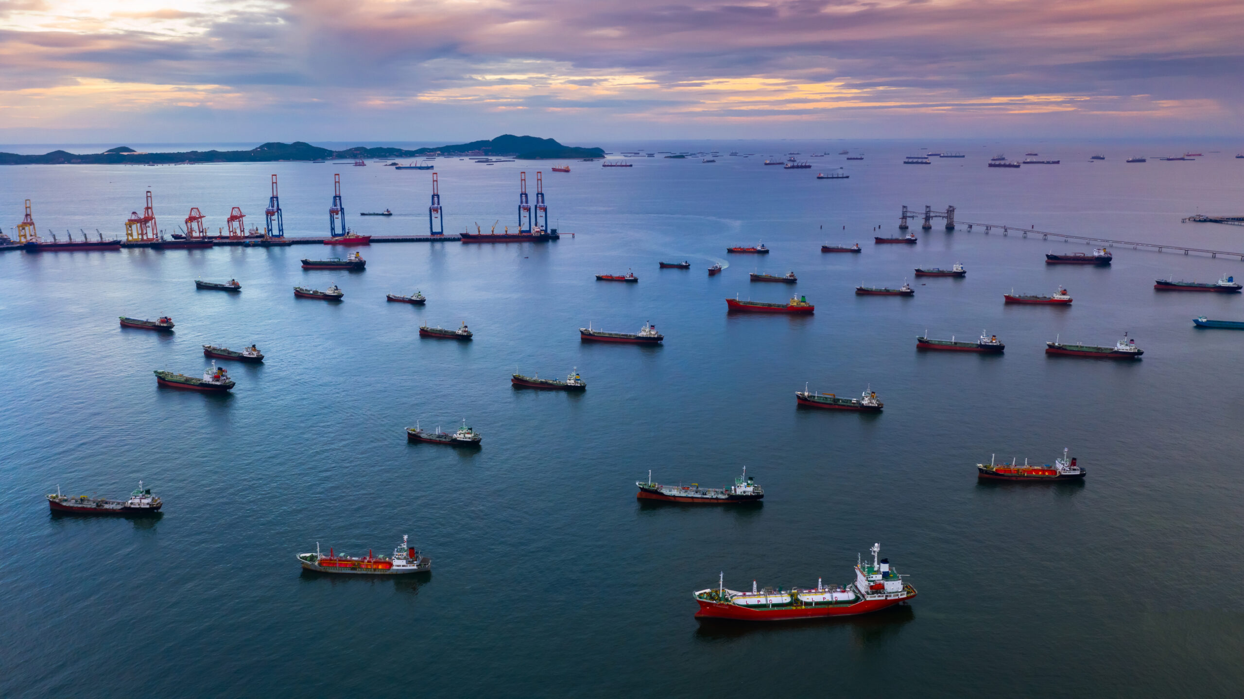 Oil tanker ship and LPG tanker ship, Aerial view tanker ship, oil and gas chemical tanker in open sea, Refinery Industry cargo ship.