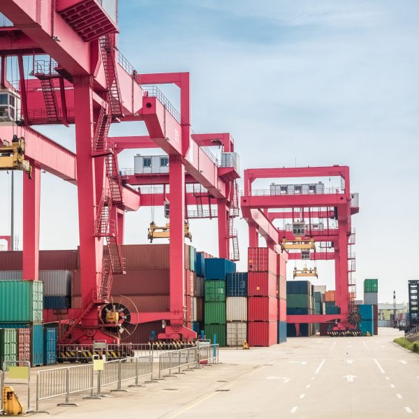 container freight yard close up , modern logistics and port background